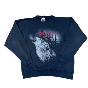 Tultex WISCONSIN Wolf Howling Graphic‎ Sweatshirt X Large Black Made USA